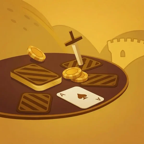 Blackjack thumbnail with cards, chips and a sword
